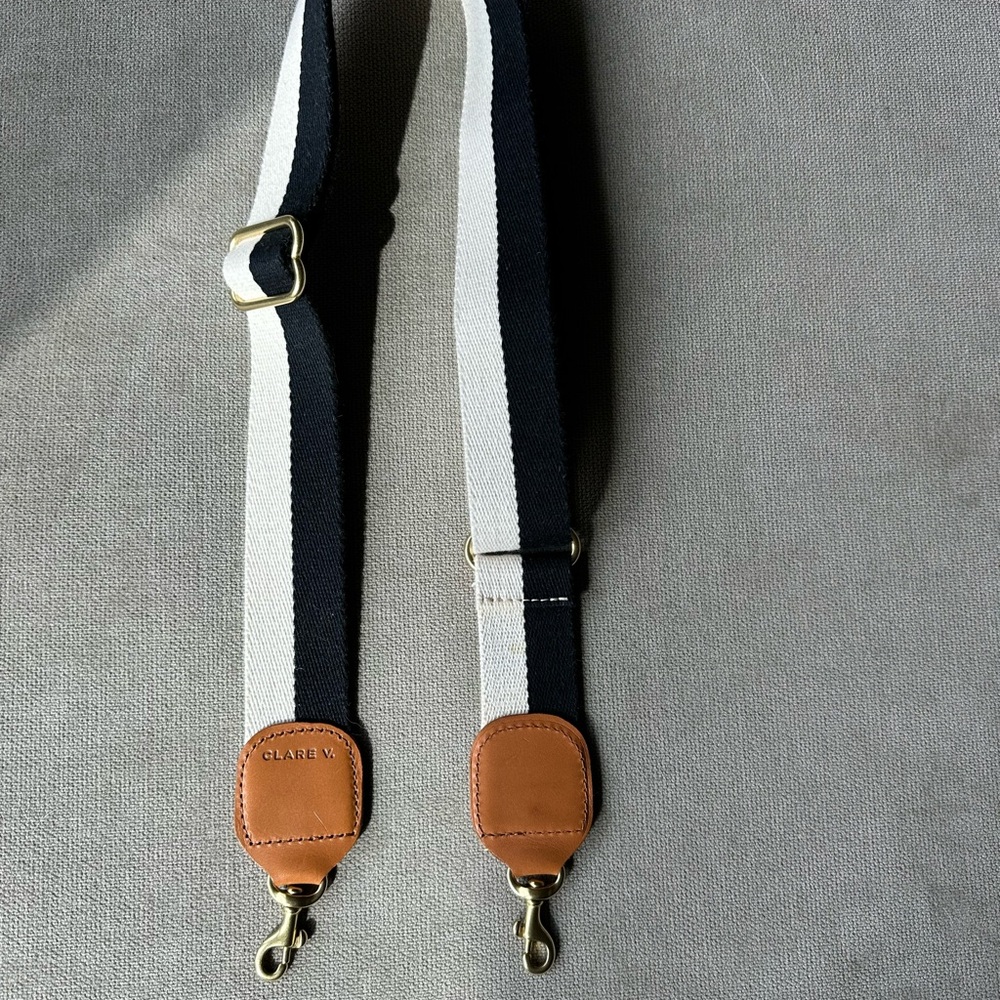 Clare V Adjustable Crossbody Strap Cream/ Black Cuoio Leather Tabs - Used